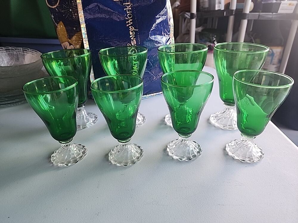 Anchor Hocking Burple Inspiration Green Water Goblets & 6oz Footed Tumblers